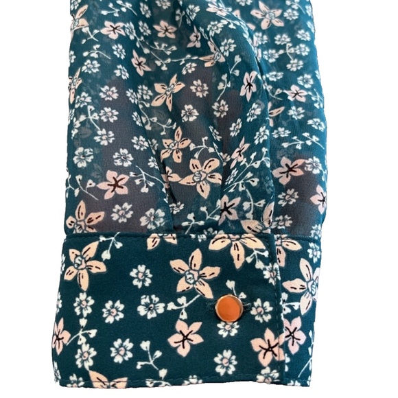 Candie's Parisian Ditsy Floral Adjustable Sleeves Button Up Split Hem Tunic XL - Picture 7 of 16